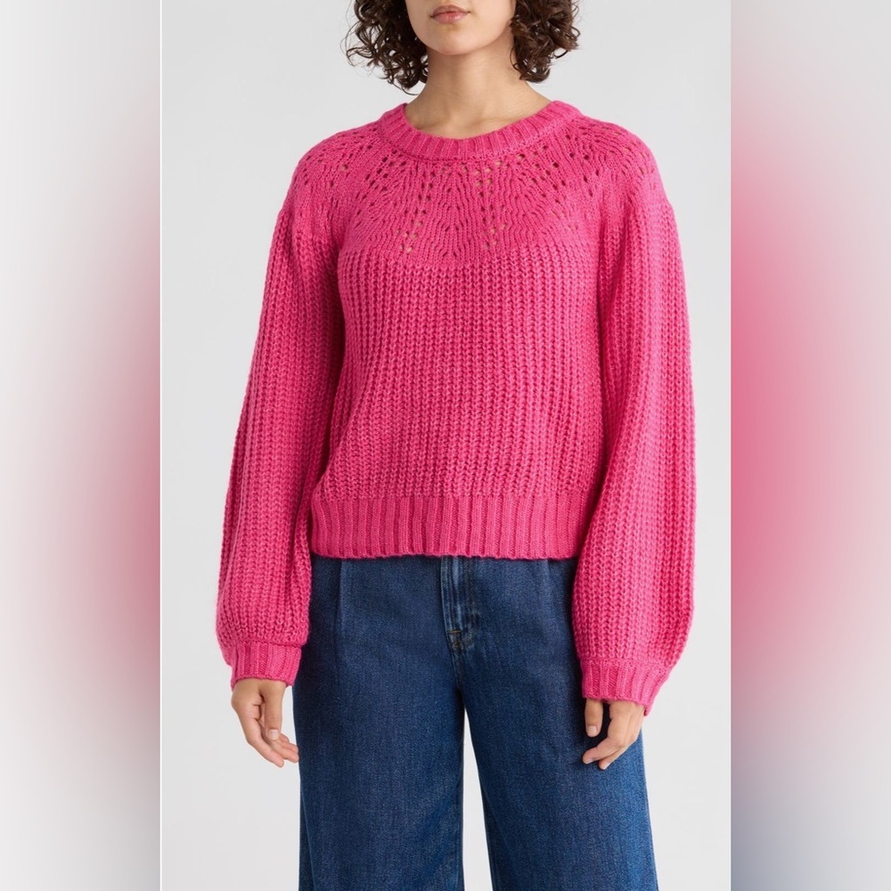 Bobeau Vibrant Pink Ribbed Crew Neck Sweater Women’s Size XL